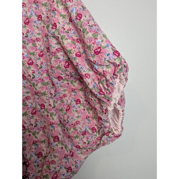 Free The Roses Women's Voluminous Crop Top L Puff Sleeve Floral Pink - Picture 12 of 13
